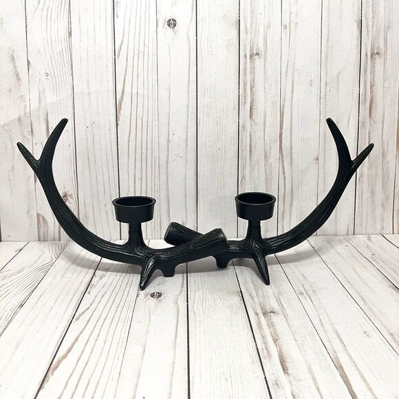 Black Metal Antler Horn Candle Holder Woodland Western Lodge Cabin Decor